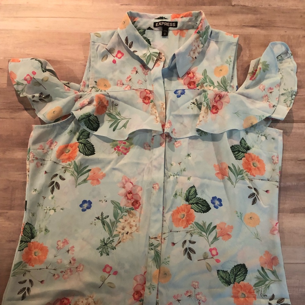 Light Blue Floral Sleeveless off  Shoulder